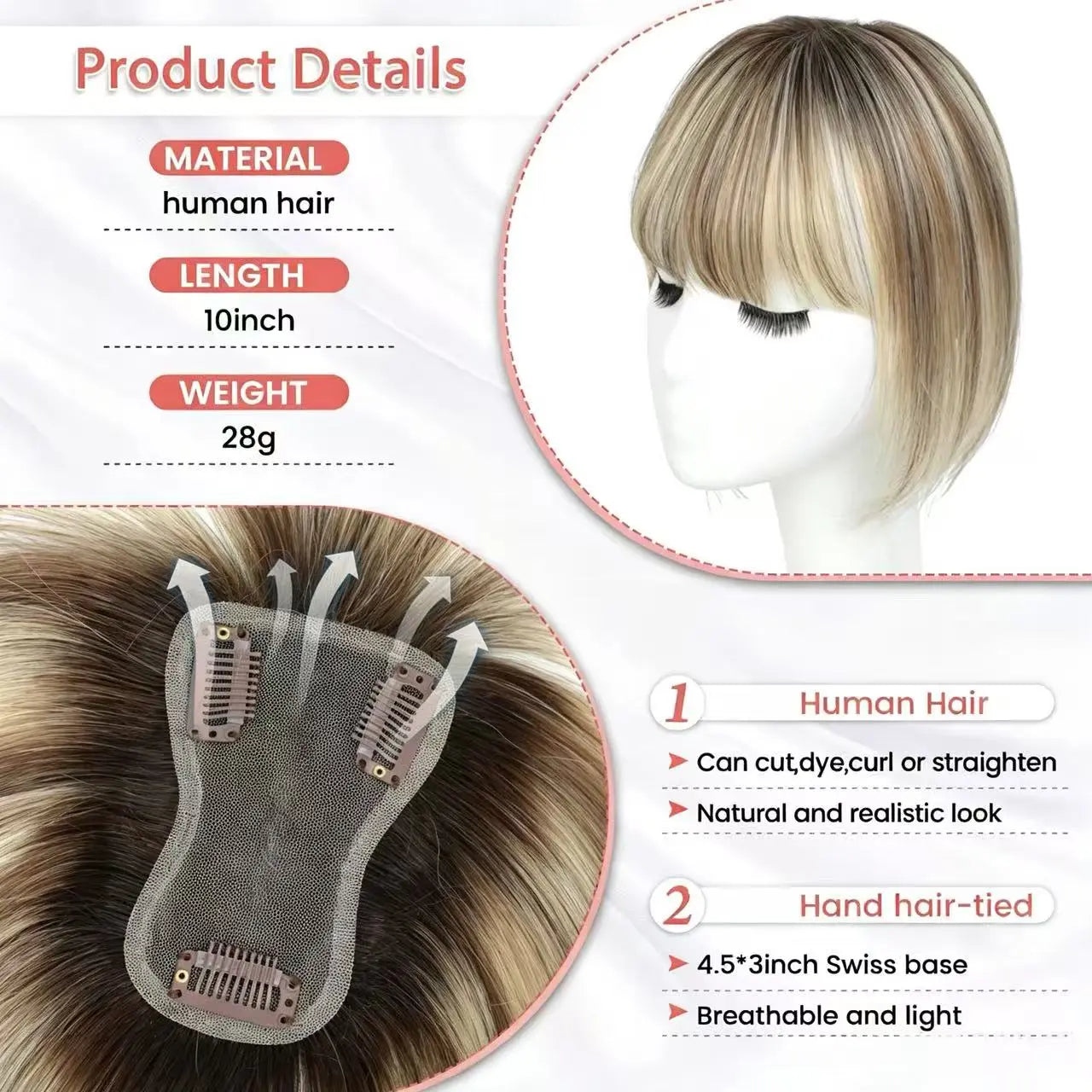 🔥 NEW ARRIVAL SALE- Hair Topper with Bangs | Hair Piece for Thinning Hair